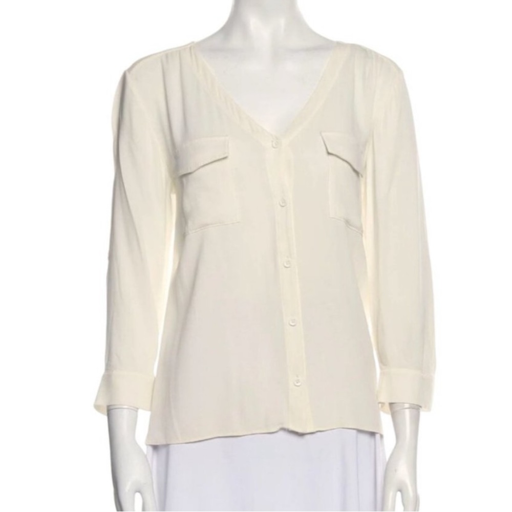 [ALICE + OLIVIA] Sheer Silk Button Up Ivory Blouse